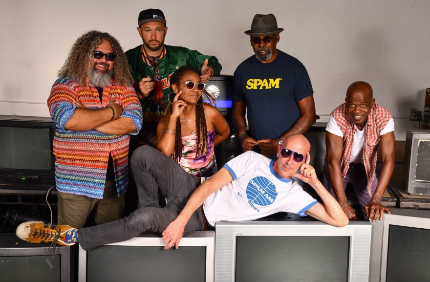 From left, Jose Elías, Chad Bernstein, Magela Herrera, Tomás Díaz, Andrew Yeomanson and AJ Hill of Spam Allstars. A longtime fixture of Miami’s music scene, the band brings its improvisational, genre-blending sound to this year’s South Beach Jazz Festival.