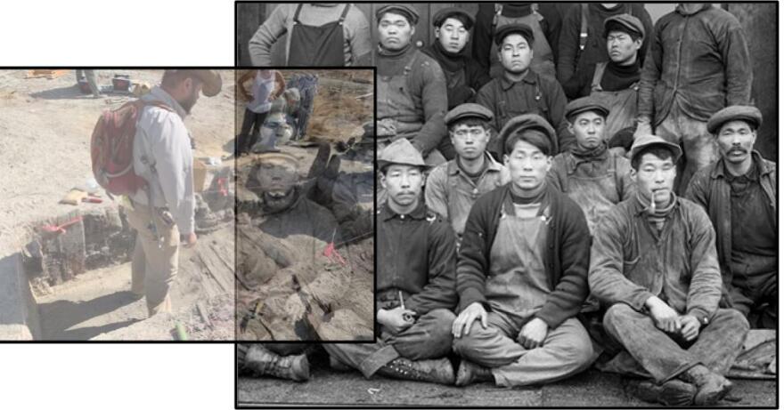 Christopher Merritt examines excavated floorboards from a Chinese home in the ghost town of Terrace, Utah