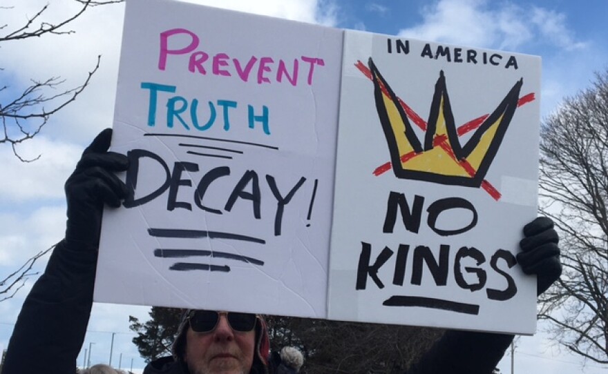 People in Hyannis protesting.