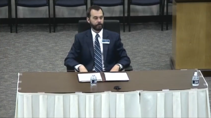 Former CFCC Trustee Robby Collins at his school board interview in June.