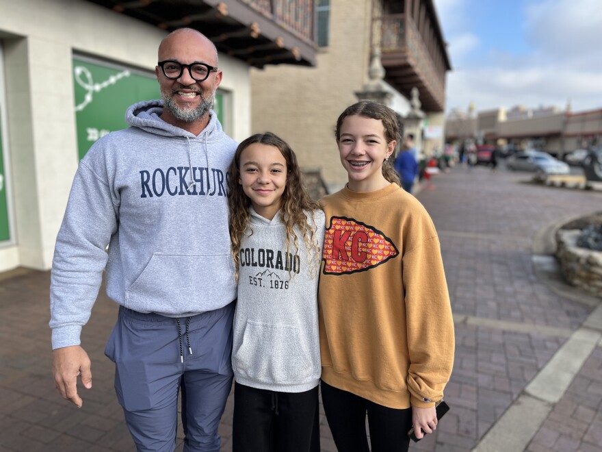 Personal Trainer Grant Bradshaw, from left, was out shopping with his daughters Harper Bradshaw, 11, and Kinley Bradshaw, 13, on the Country Club Plaza in Kansas City, Missouri.