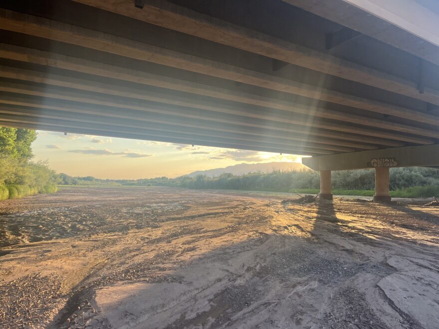 In July 2025, drying in the Rio Grande had reached the Montaño Bridge in Albuquerque.