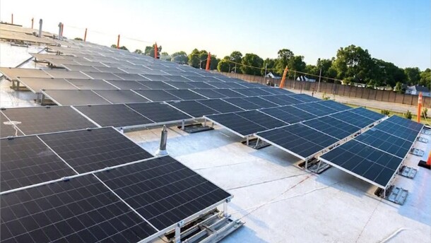 A photo of some of the solar panels installed on Dayton Metro Library's West Branch roof