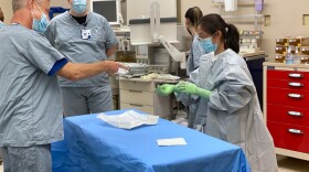 Third-year UICOMP medical students participated in a labor and delivery simulation at the OSF Innovation Jump Trading Simulation and Education Center in December 2021.