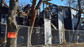 Remains of an Olive Park Village building that was involved in a fire two months prior.