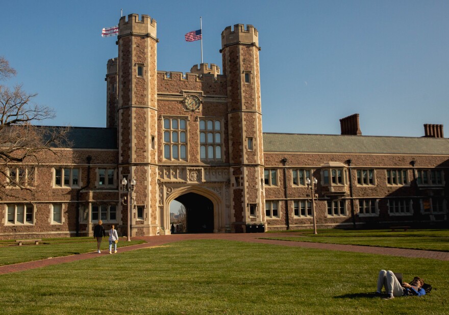 Washington University’s Brookings Hall on Thursday, Dec. 9, 2021.