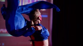 Jennifer Shelton rehearses the Jelly Belly dance in Ambo Dance Theatre's "The Graham Cracker." (Stephanie Wolf/WFPL News)