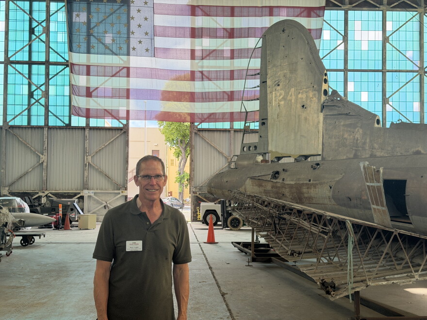 Matt Voight, the new director of restoration and large artifact collections at the Pearl Harbor Aviation Museum, seen in his workshop on Sept. 16, 2026.
