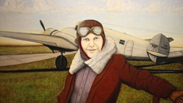 Amelia Earhart is among the icons whose portraits hang in Art Center Sarasota as part of 'Icons' art exhibition.