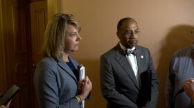 (From left to right) House Minority Leader Allison Russo (D-Upper Arlington) and Sen. Vernon Sykes (D-Akron).