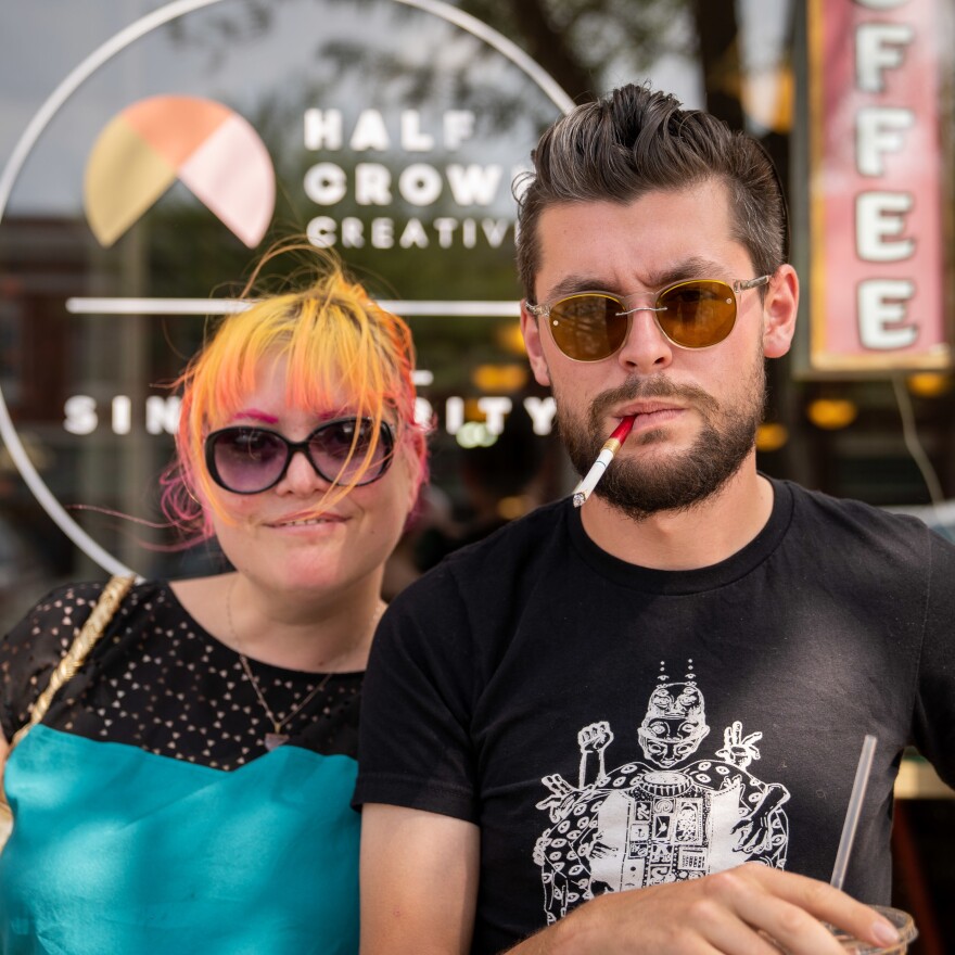 Crystal Jacquez of Denver and Anthony Cross of Fort Collins, registered Democrats, hanging out at The Bean Cycle coffee shop in Old Town Fort Collins, Colo. Cross says he's open to voting for an unaffiliated candidate while Jacquez has "dabbled" with other parties, but ultimately voted for Democrats in the 2016 election.