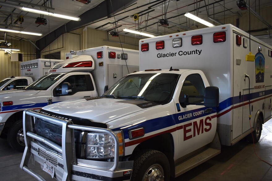 Ambulances at the Glacier County EMS facility.