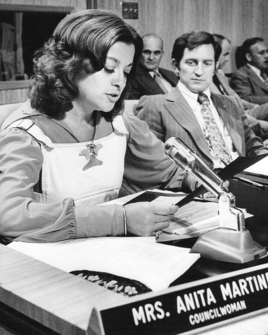 A black and white photo of council member Anita Martinez. 
