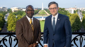 Pictured: Pastor Dexter Skepple of Speak the Word Ministries, left, and Speaker of the House Mike Johnson in Washington, DC where Skepple delivered the opening prayer on the floor of the US House of Representatives on Thursday.