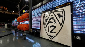 The PAC-12 logo is displayed, March 3, 2024, in Boulder, Colo. 