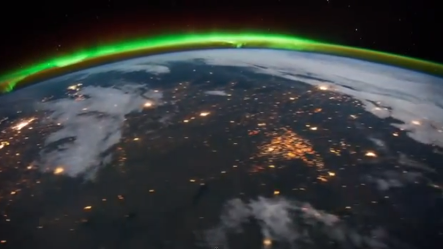Looking down form the International Space Station you can see the North Dakota oil fields on the left of the image.