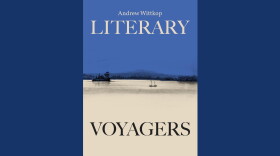 Cover of "Literary Votagers" by Andrew Wittkop; illustrated lake scene in blue and tan