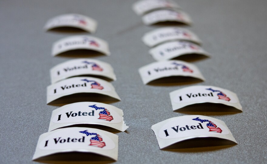 Lines of "I voted" stickers await their new owners, who casted their ballots in the August 4 primary election.