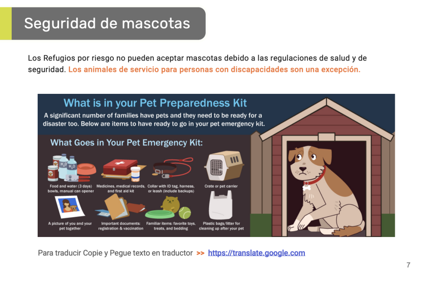 La guía de huracanes en español del Condado de Palm Beach dirige a los lectores a copiar y pegar el texto en Google Translate.
