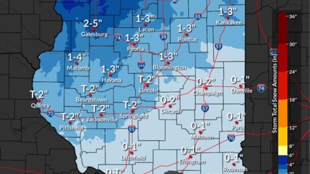 Up to 3 inches of snow is expected in the Bloomington-Normal and Peoria areas