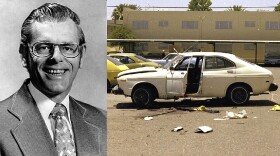 Arizona Republic reporter Don Bolles (left) was mortally injured after his vehicle was bombed in the parking lot of the Clarendon Hotel in 1976.
