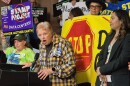 Cheryl Cordes of Alabama, Genesee County, speaks at a rally at the New York State Capitol supporting a data center moratorium on May 13, 2026.
