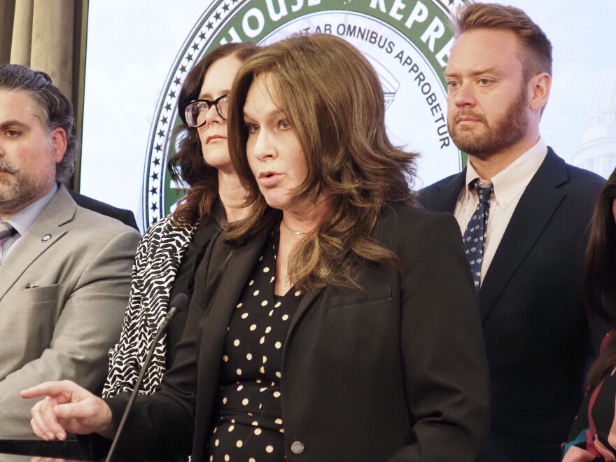 Rep. Melissa Provenzano, D-Tulsa, speaks at a news conference Monday with House and Senate Democrats at the state Capitol in Oklahoma City.