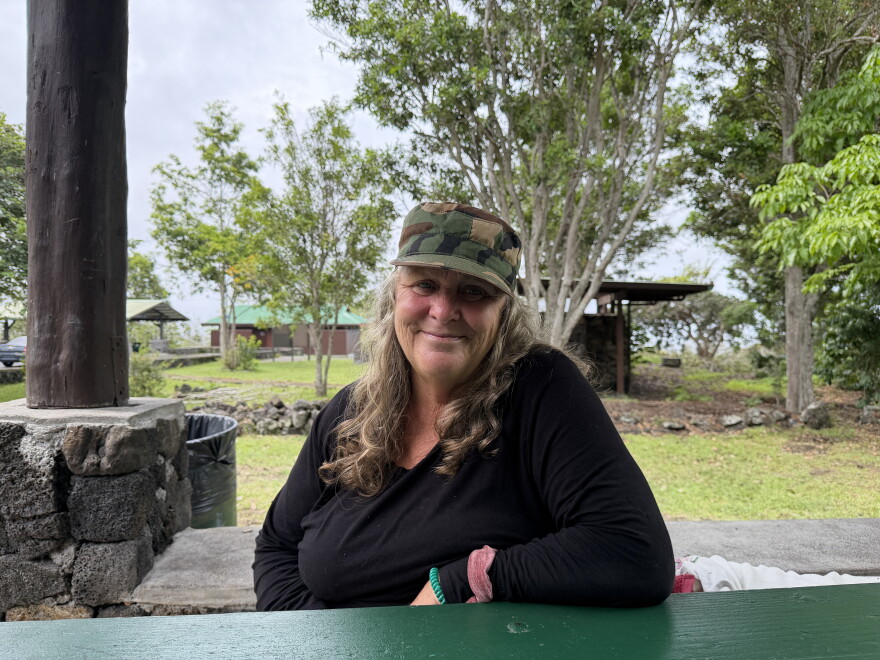 Britta Jacobson was taking shelter under a pavilion at Mānuka Natural Area Reserve near Ocean View midday on Friday, Sept. 25, 2026.