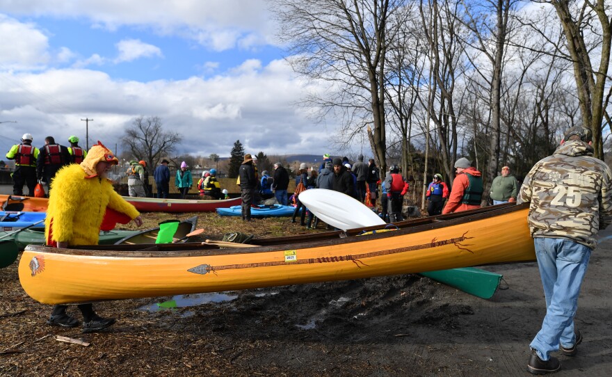Paddlers prepare to canoe down the Lackawanna River during the LRCA's ShiverFest.