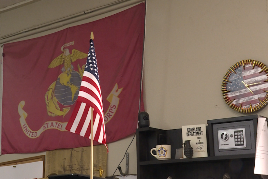 A photo of a small American flag. 