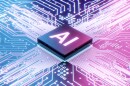 AI microprocessor on motherboard computer circuit, Artificial intelligence integrated inside Central Processors Unit or CPU chip, 3d rendering futuristic digital data technology concept background