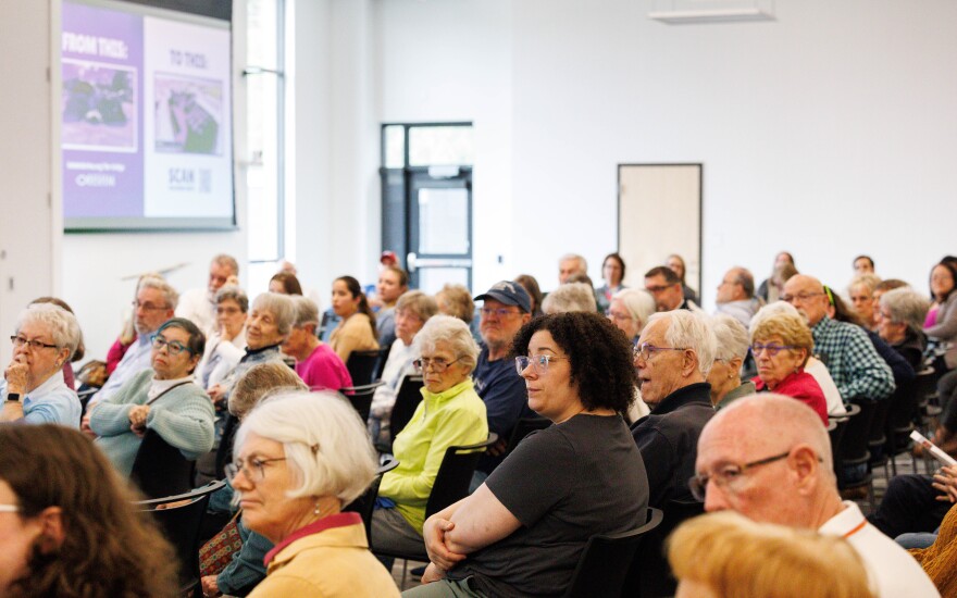 Bloomington-Normal community members at the shelter village public forum.