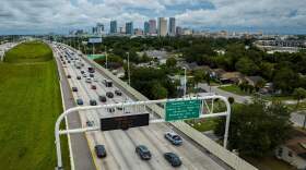 Eastbound traffic crowds Interstate 275 as people evacuate before the arrival of Hurricane Ian in Tampa, Florida on Tuesday.
