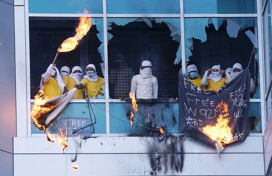 Inmates the St. Louis City Justice Center smashed windows and lit furniture on fire during a protest Saturday, Feb. 7, 2021. It was the third protest in a little over a month over conditions inside the jail.