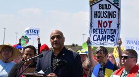 U.S. Rep. André Carson speaks to reporters outside Miami Correctional Facility after meeting with detainees and touring the prison on Thursday, April 9, 2026.