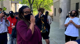 Keren Prescott stands outside Hartford Superior Court last month. Prescott's lawyer Ken Krayeske says ideally the case against Yuliya Gilshteyn would end in a conviction and not accelerated rehabilitation. 
