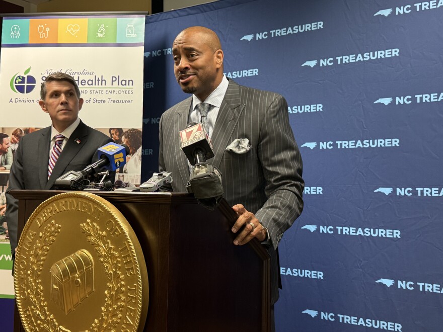 Roy Watson, Jr., a vice president at Blue Cross NC, speaks Friday afternoon after the N.C. State Health Plan Board of Trustees voted to re-install the insurer as the plan's third party administrator beginning in 2028. State Treasurer Brad Briner said Blue Cross was a clear standout in response to the state's RFP.