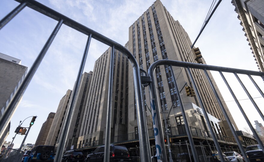 Security barricades are set up near Manhattan Criminal Court March 27, 2023 in New York City.