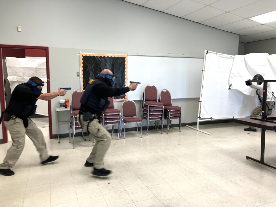 Deputies from the Tulsa County Sheriff's Office practice killing an active shooter at Liberty High School on Wednesday, June 14, 2023