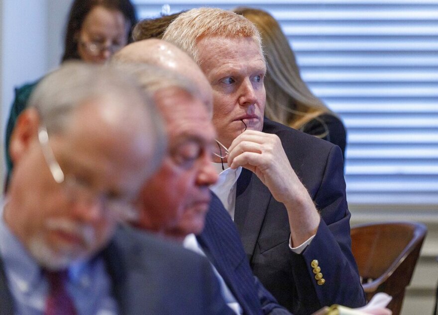 Former Hampton attorney Alex Murdaugh listens at the Colleton County Courthouse during the first day of jury selection in Walterboro, S.C. Monday, Jan. 23, 2023. (Grace Beahm Alford/The Post and Courier via AP, Pool)