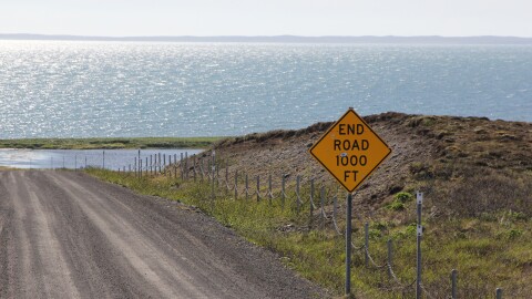 The end of the road leading out of King Cove. June 2024