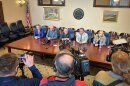 Republican legislators, from left to right, Sens. Brady Brammer and Scott Sandall, Senate President Stuart Adams, Speaker of the House Mike Schultz and Rep. Candice Pierucci addressed the media after a special session of the Legislature, Oct. 6, 2025. During the session, lawmakers chose a new congressional map and passed new tests to determine if future maps are fair.