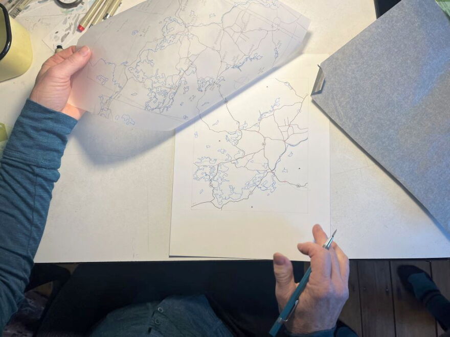 One of Bernstein's latest projects has been a map of the hamlets around the village of Saranac Lake.