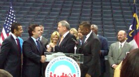 Bobcats EVP Bill Duffy hands TWC Arena keys to DNCC CEO Steve Kerrigan. Photo: Julie Rose