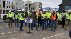 Greg Gianforte at his news conference, which was at a  construction site for a luxury townhouse development.