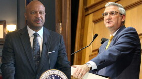 Attorney General Curtis Hill, left, and Gov. Eric Holcomb have clashed throughout their terms in office.