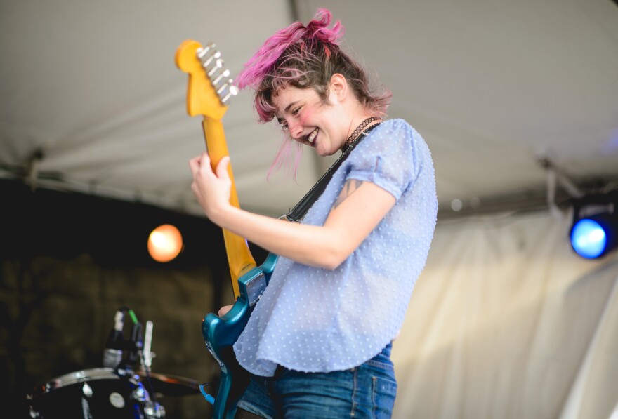 Samira Winter of the L.A. dream-pop quartet Winter looks like she's having an amazing time at Hotel Vegas.