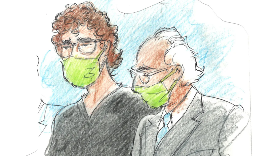 Patrick Crusius and his defense attorney, Joe Spencer, listened as U.S. District Judge David Guaderrama asked questions in April about his guilty pleas to charges from the Aug. 3, 2019, mass shooting at an El Paso Walmart.