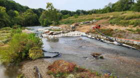 Sandbags have been placed and once submerged, will direct the flow of the Roanoke River to create ideal conditions for kayaking, tubing, and other recreation activities.