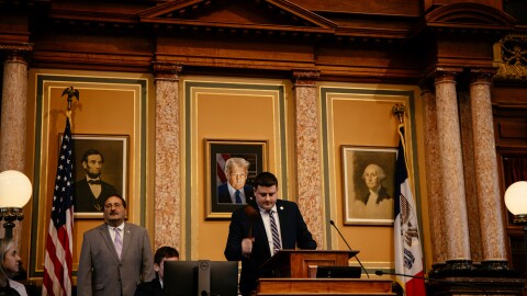 Speaker of the Iowa House Pat Grassley gavels in the 2026 legislative session on Jan. 12.
